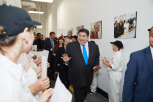 Governor Pritzker at Eli's Cheesecake opening
