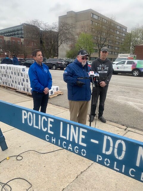 Press event for hand sanitizer donation to Chicago Police